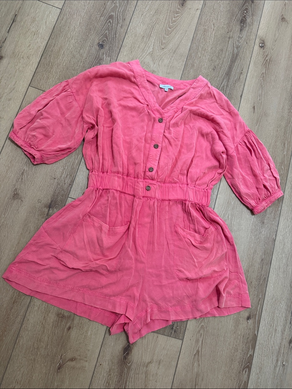 White Burch Coral Pink Button-Front Short Romper